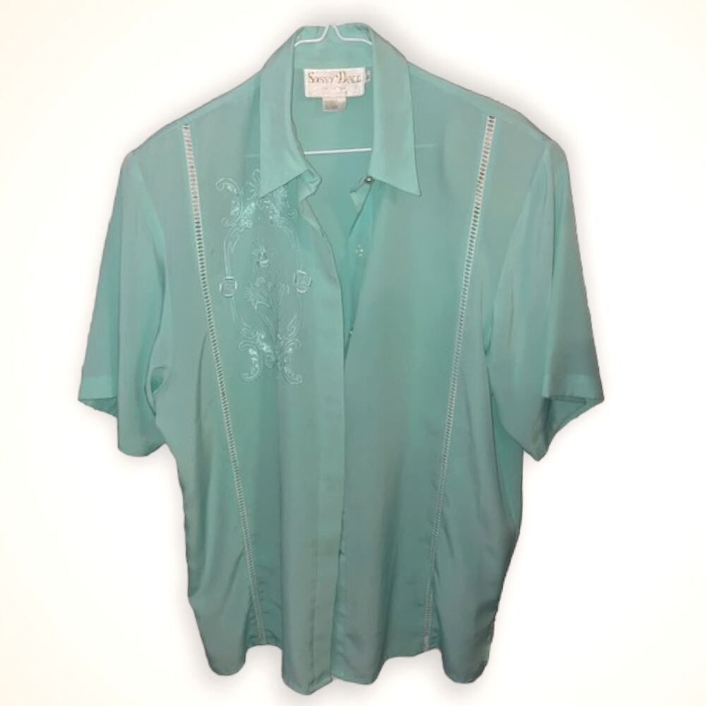Vintage Sassy Doll Beaded Teal Blouse Sz Large EUC